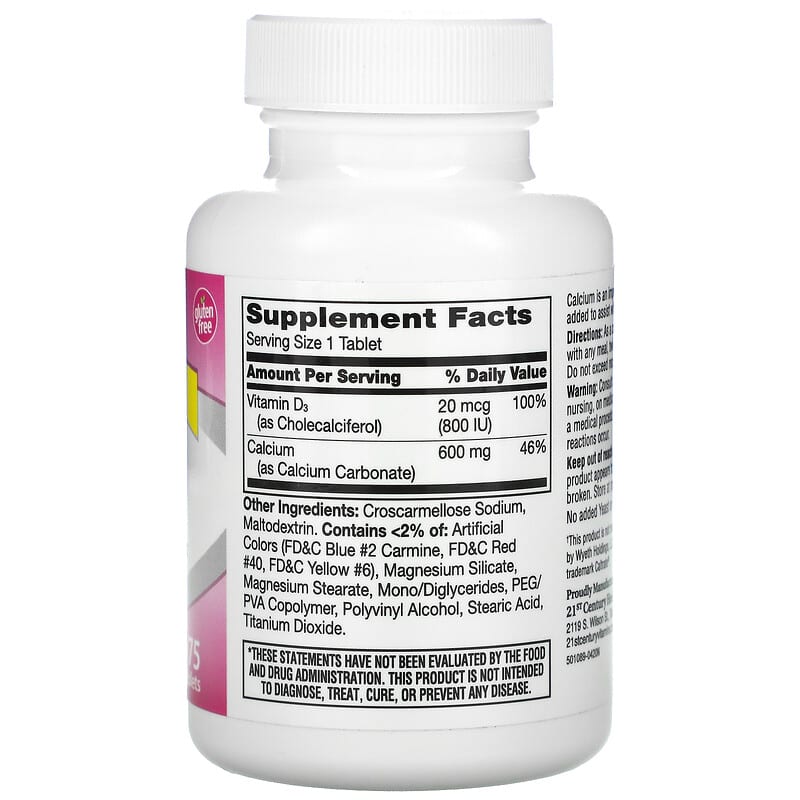 21st Century, 600+D3, Calcium & Vitamin D3 Supplement, 75 Tablets 740985275290