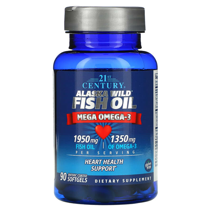21st Century, Alaska Wild Fish Oil, Mega Omega 3, 1950 mg /1350 mg, 90 Enteric Coated Softgels 740985271292