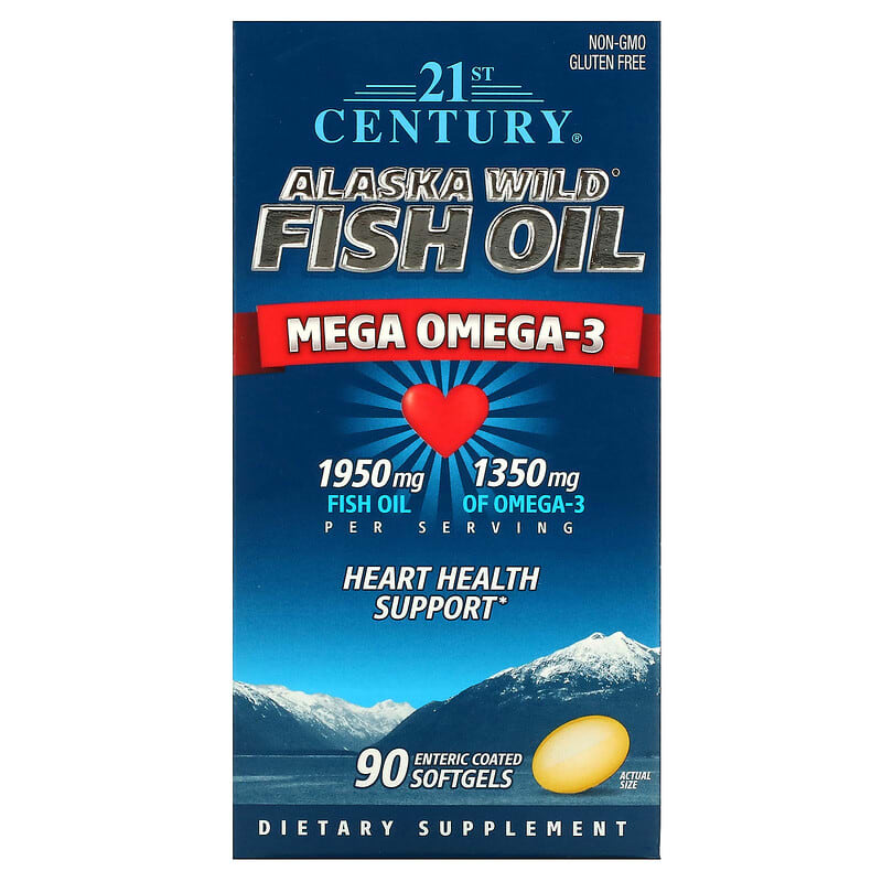 21st Century Alaska Wild Fish Oil Mega Omega 3 1950 mg/1350 mg 90 Enteric Coated Softgels 740985271292