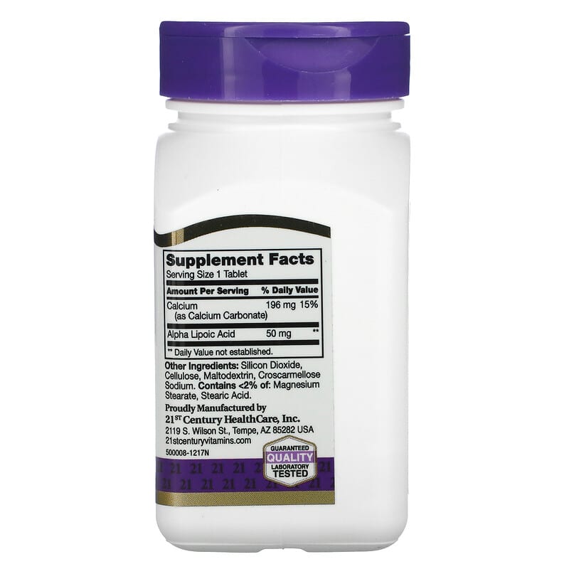 21st Century, Alpha Lipoic Acid, 50 mg, 90 Tablets 740985216743