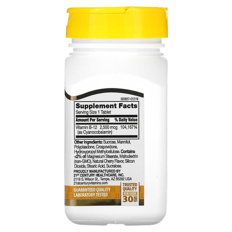 21st Century, B-12, Cherry, 2,500 mcg, 110 Sublingual Tablets 740985271124