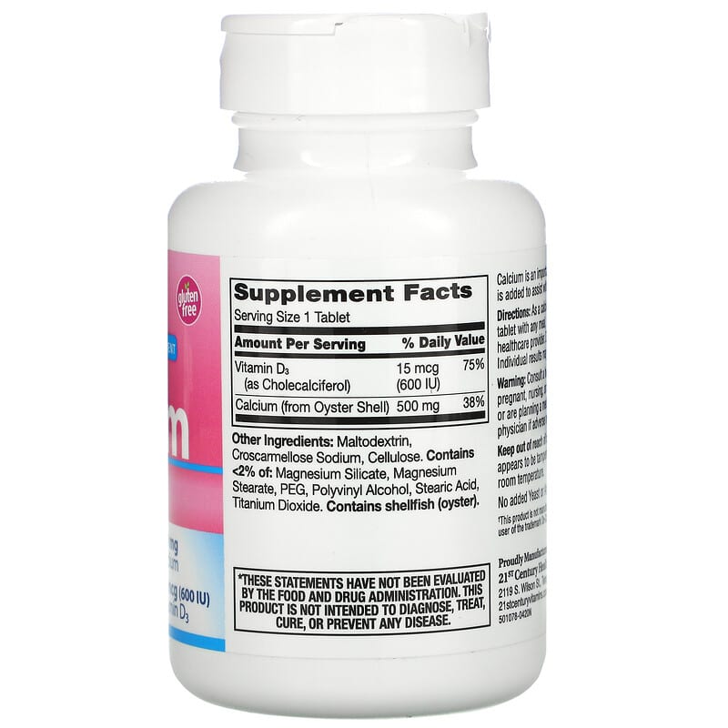 21st Century, Calcium 500 + D3, 15 mcg (600 IU), 90 Tablets 740985275191