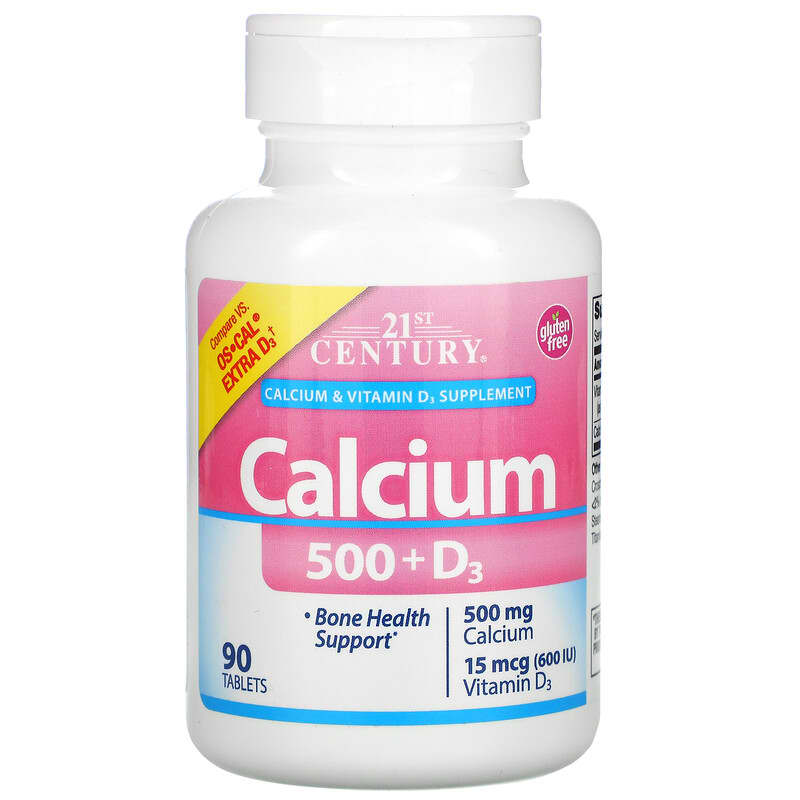 21st Century Calcium 500 + D3 15 mcg (600 IU) 90 Tablets 740985275191