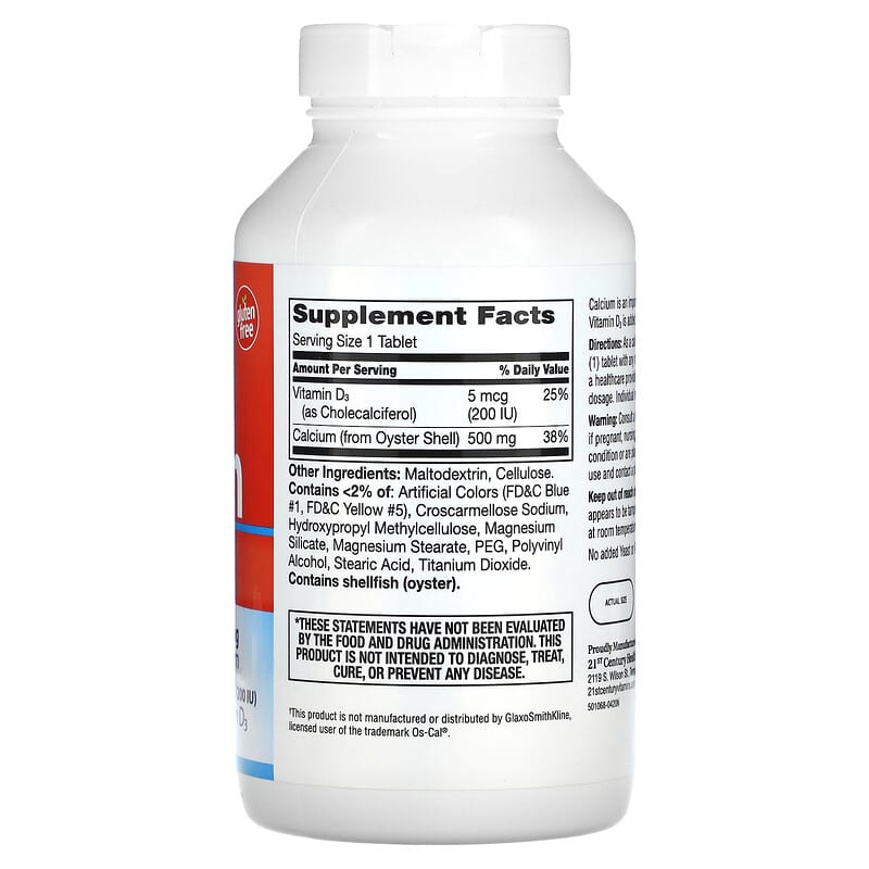 21st Century, Calcium 500 + D3, 400 Tablets 740985275238