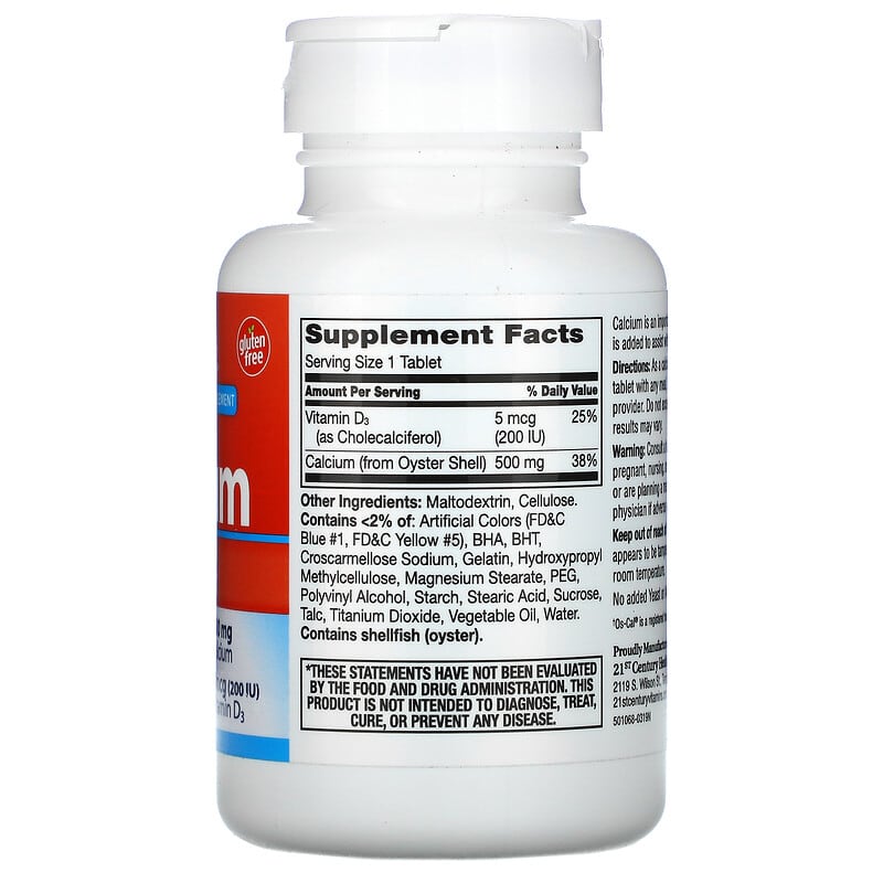 21st Century, Calcium 500 + D3, 5 mcg (200 IU), 90 Tablets 740985275160