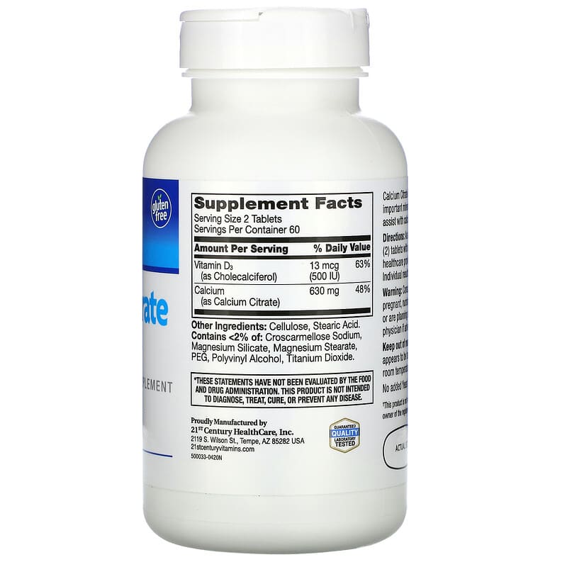 21st Century, Calcium Citrate Maximum + D3, 120 Tablets 740985274934