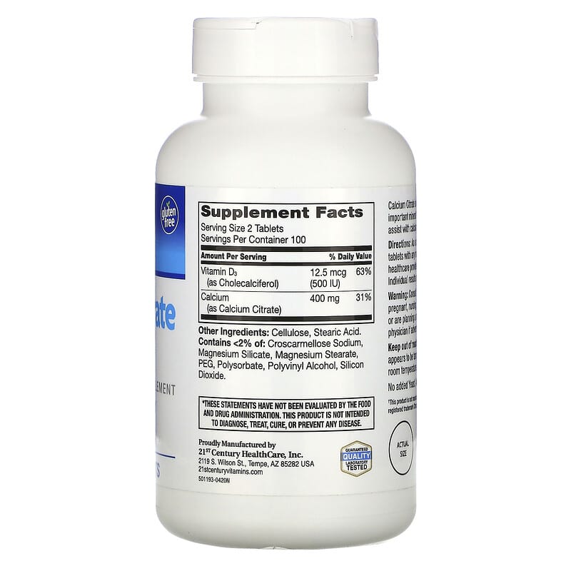 21st Century, Calcium Citrate Petites + D3, 200 Coated Tablets 740985277096
