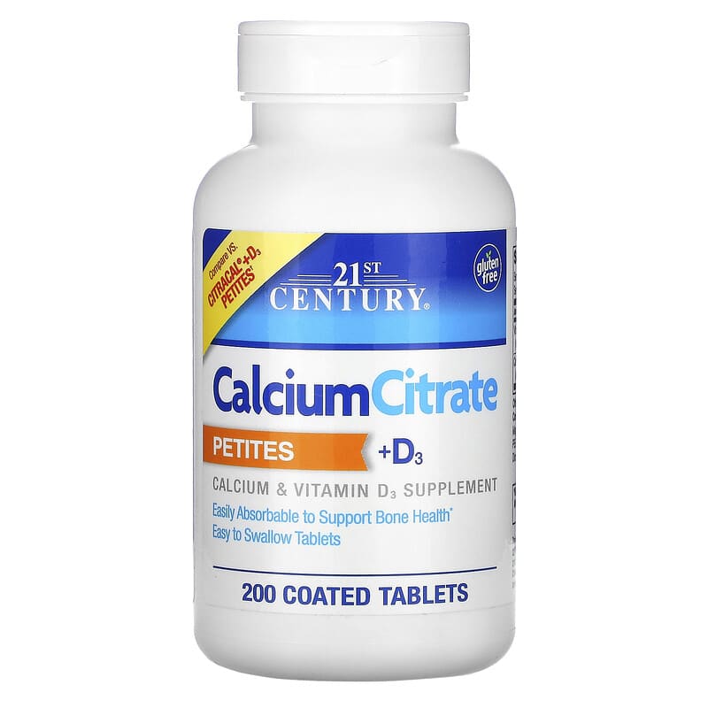 21st Century Calcium Citrate Petites + D3 200 Coated Tablets 740985277096