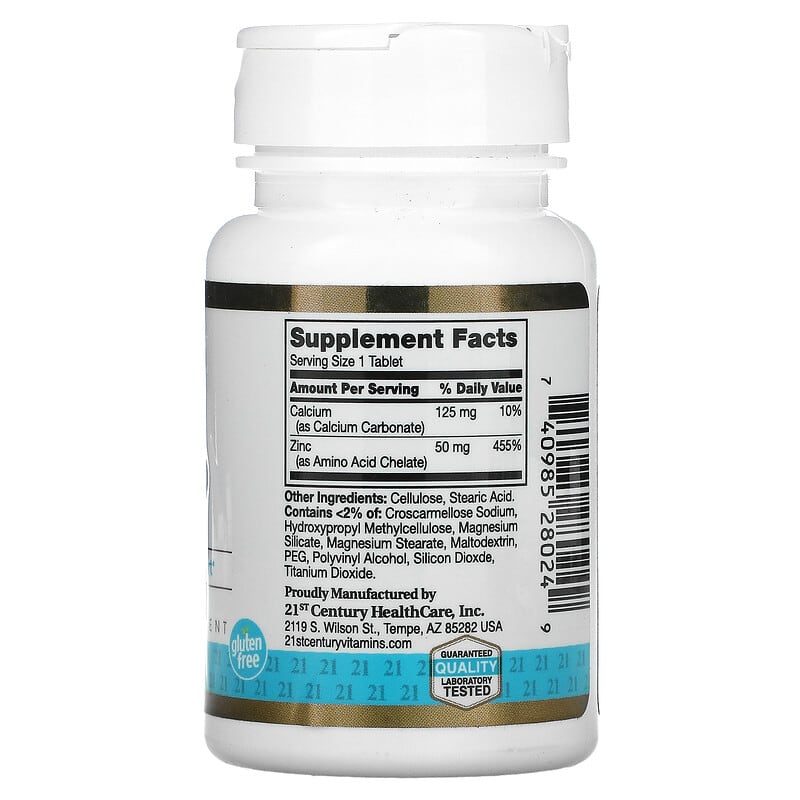 21st Century, Chelated Zinc, 50 mg, 60 Tablets 740985280249