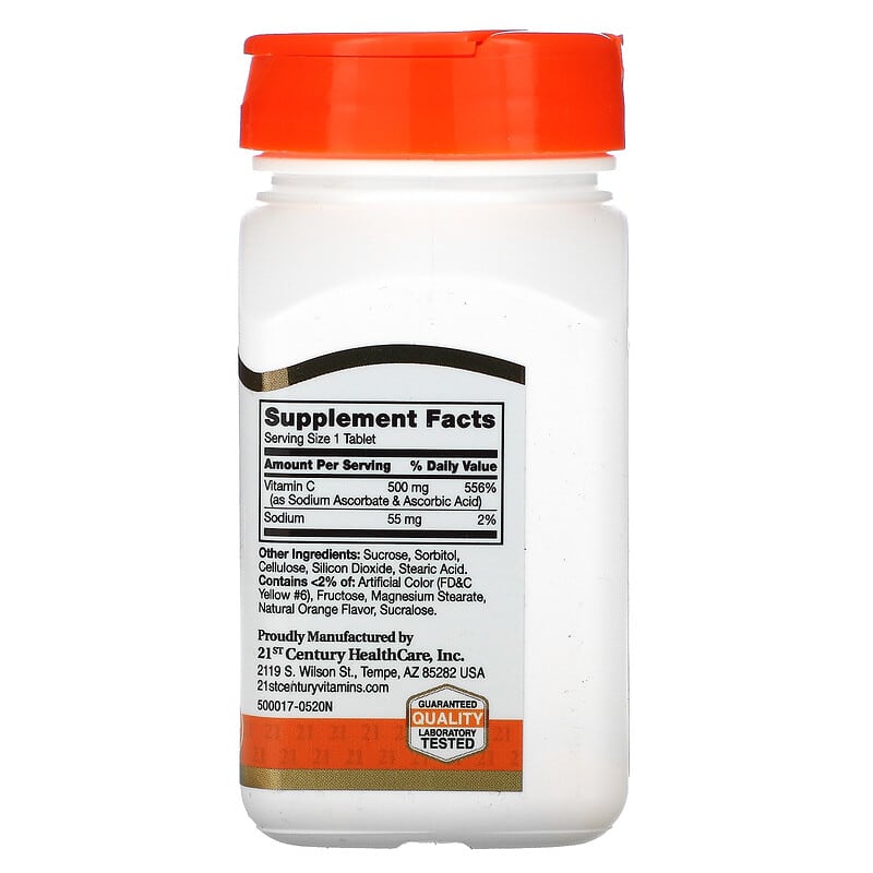 21st Century, Chewable C, Orange Flavor, 500 mg, 110 Tablets 740985210246