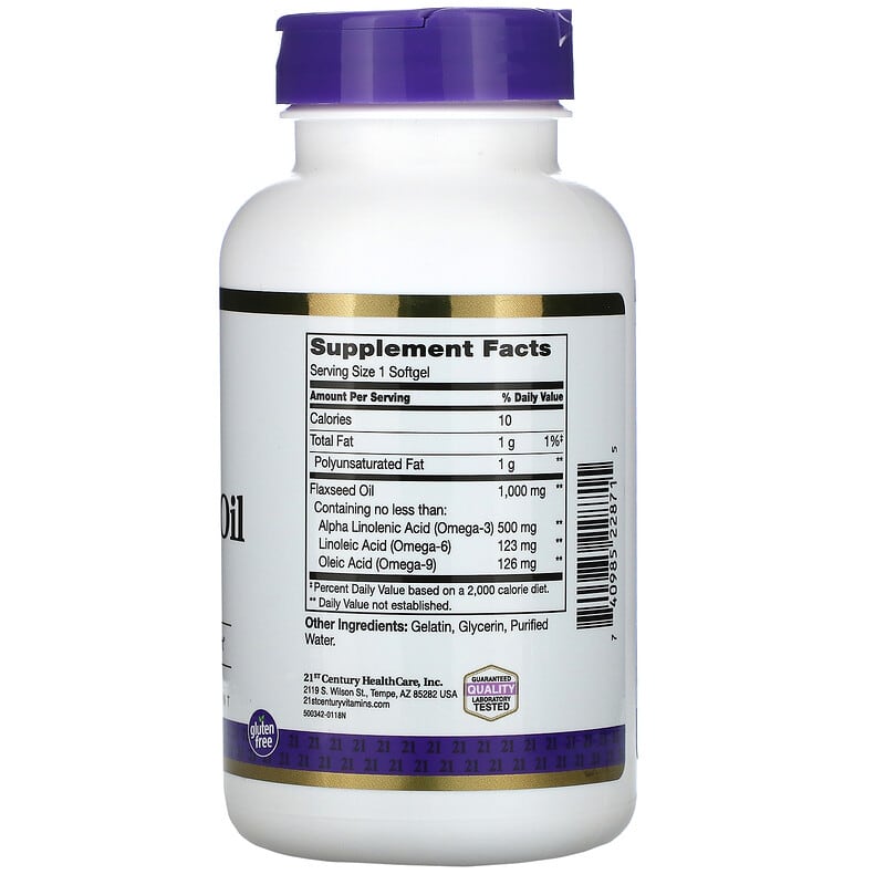 21st Century, Flaxseed Oil, 1000 mg, 120 Softgels 740985228715