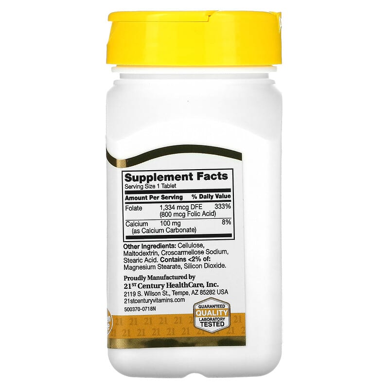 21st Century, Folic Acid, 800 mcg, 180 Easy to Swallow Tablets 740985225639