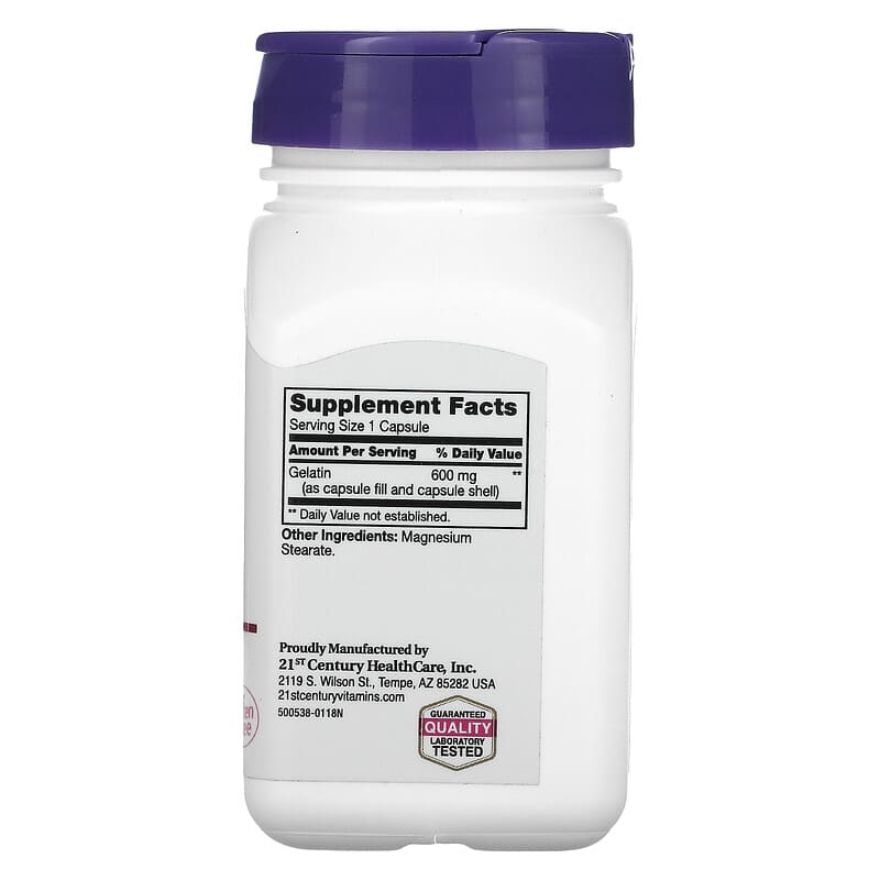 21st Century, Gelatin, 600 mg, 100 Capsules 740985226636