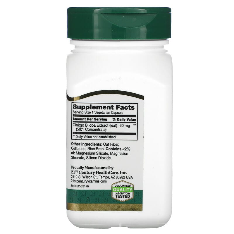 21st Century, Ginkgo Biloba Extract, Standardized, 60 Vegetarian Capsules 740985212493
