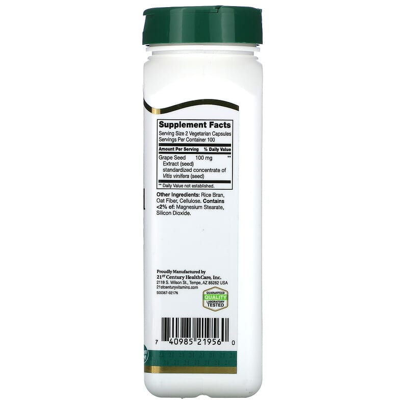 21st Century, Grape Seed Extract, Standardized, 200 Vegetarian Capsules 740985219560