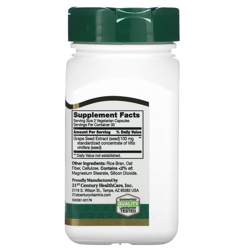 21st Century, Grape Seed Extract, Standardized, 60 Vegetarian Capsules 740985213780