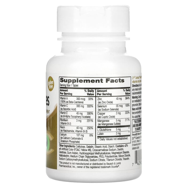 21st Century, Healthy Eyes, Extra With Lutein, Zinc & Vitamin B, 36 Tablets 740985274187