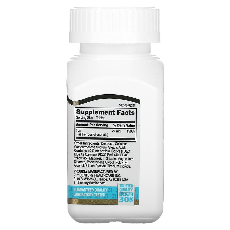 21st Century, High-Potency Iron, 27 mg, 110 Easy to Swallow Tablets 740985226902