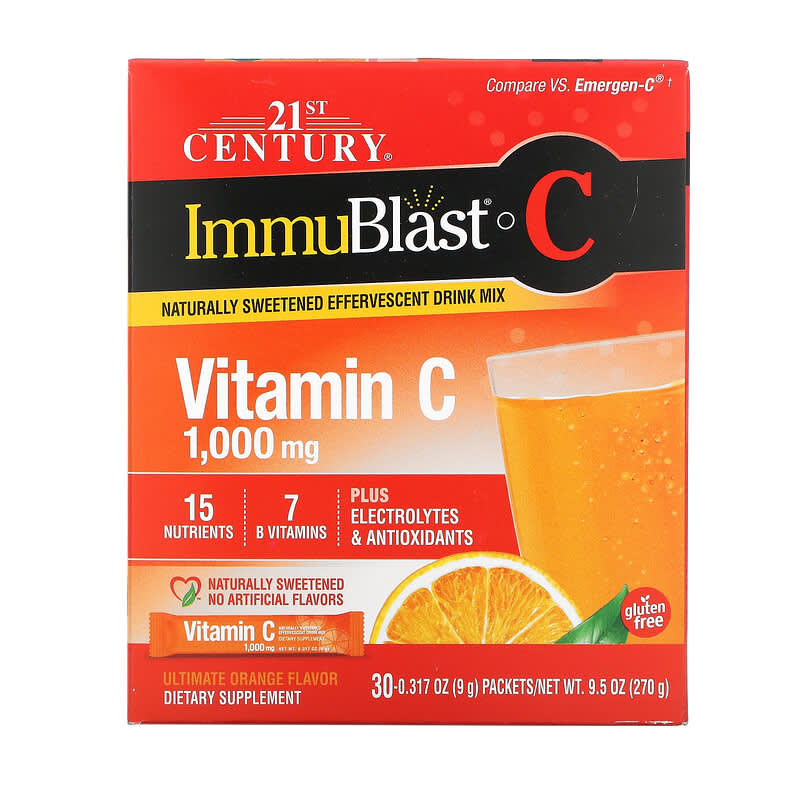 21st Century ImmuBlast-C Vitamin C Effervescent Drink Mix Ultimate Orange 1,000 mg 30 Packets 0.317 oz (9 g) Each 740985278437