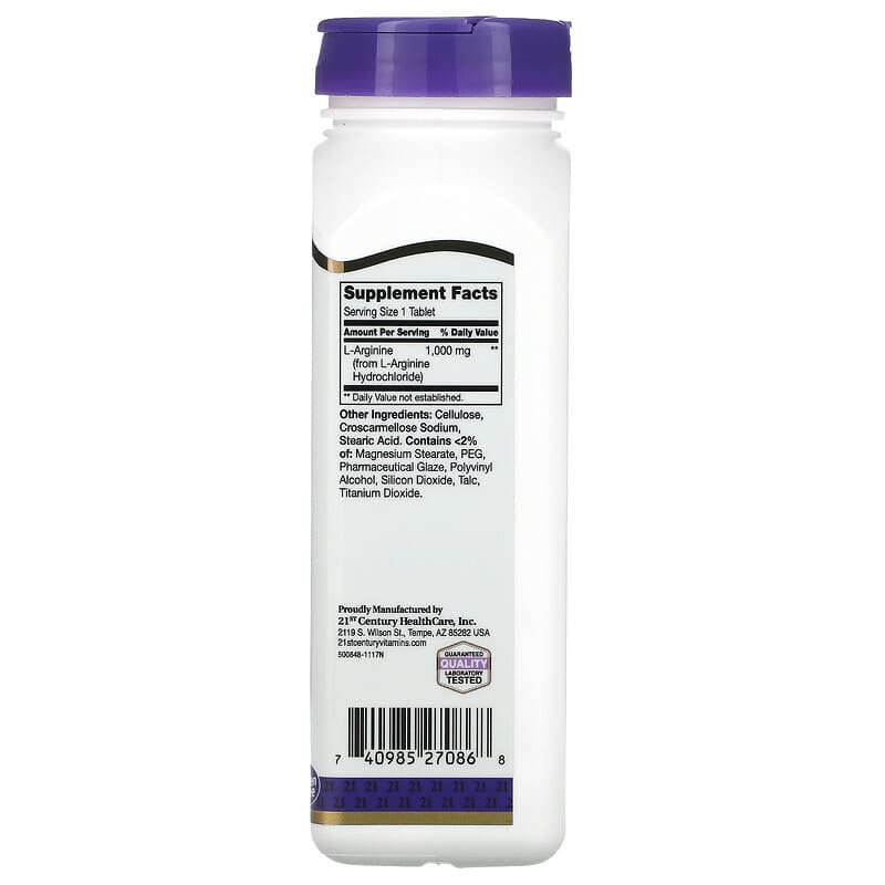 21st Century, L-Arginine, 1,000 mg, 100 Tablets 740985270868