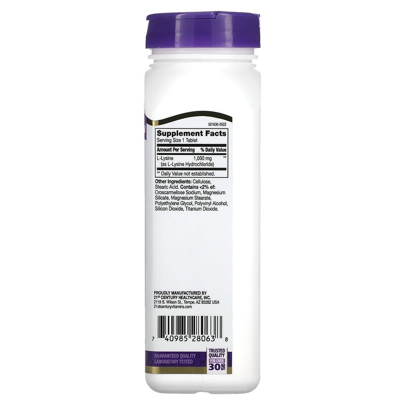 21st Century, L-Lysine, 1,000 mg, 90 Tablets 740985280638