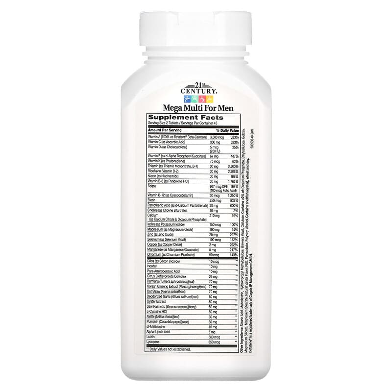 21st Century, Mega Multi for Men, Multivitamin & Multimineral, 90 Tablets 740985226582