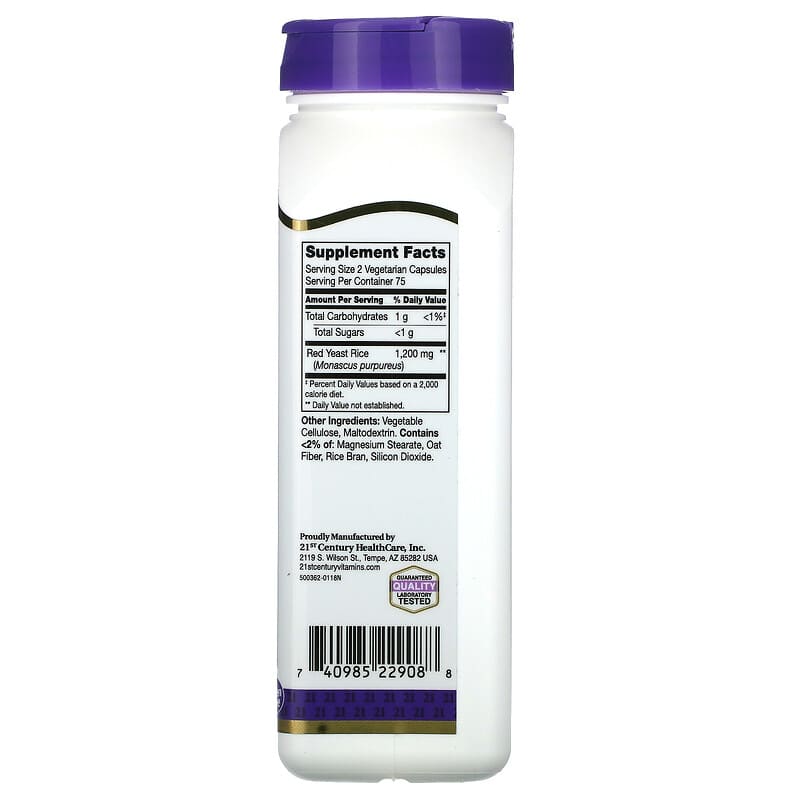 21st Century, Red Yeast Rice, 150 Vegetarian Capsules 740985229088