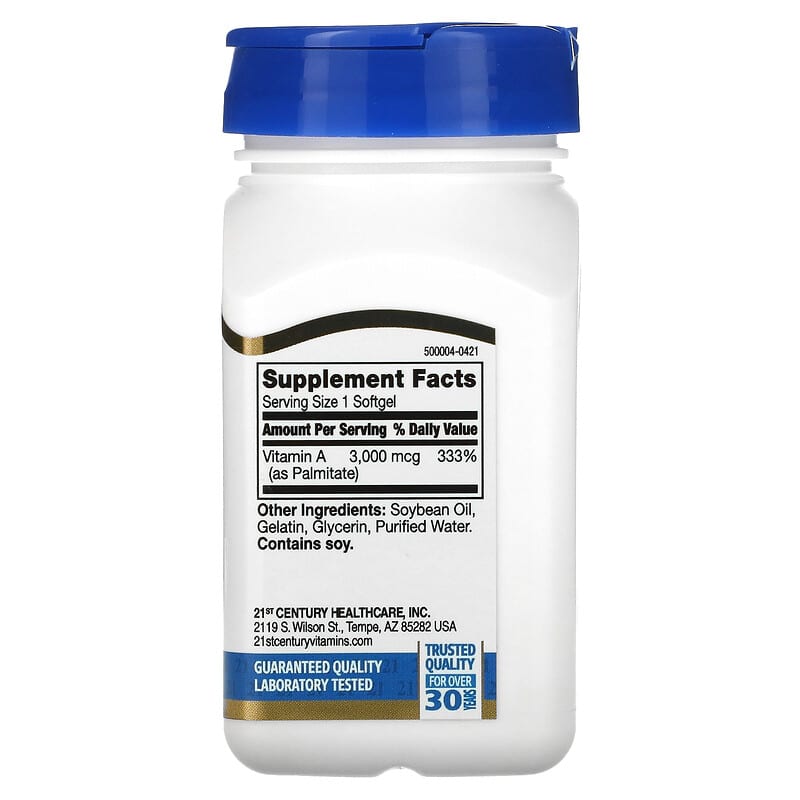 21st Century, Vitamin A, 3,000 mcg (10,000 IU), 110 Softgels 740985214640