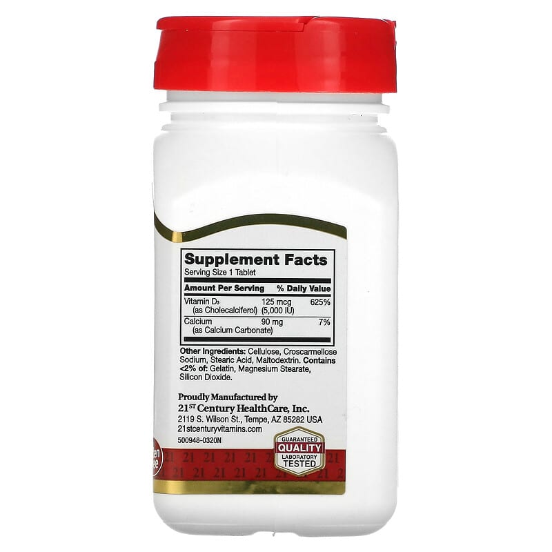21st Century, Vitamin D3, 125 mcg (5,000 IU), 110 Tablets 740985272886