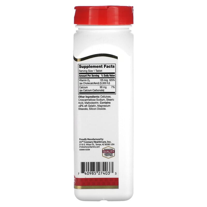 21st Century, Vitamin D3, 125 mcg (5,000 IU), 360 Tablets 740985274033