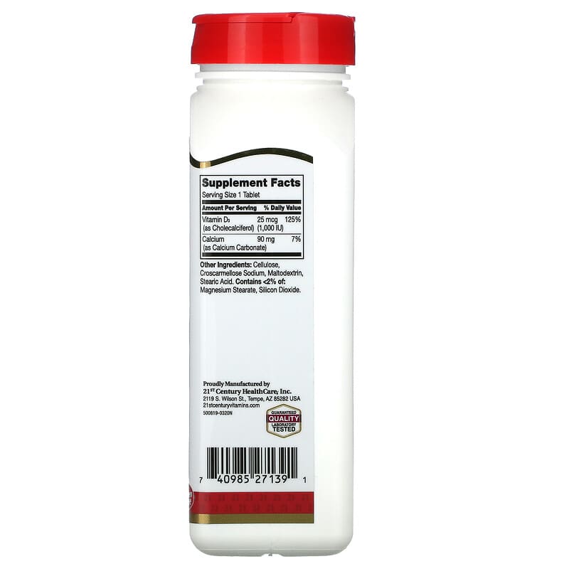 21st Century, Vitamin D3, 25 mcg (1,000 IU), 500 Tablets 740985271391