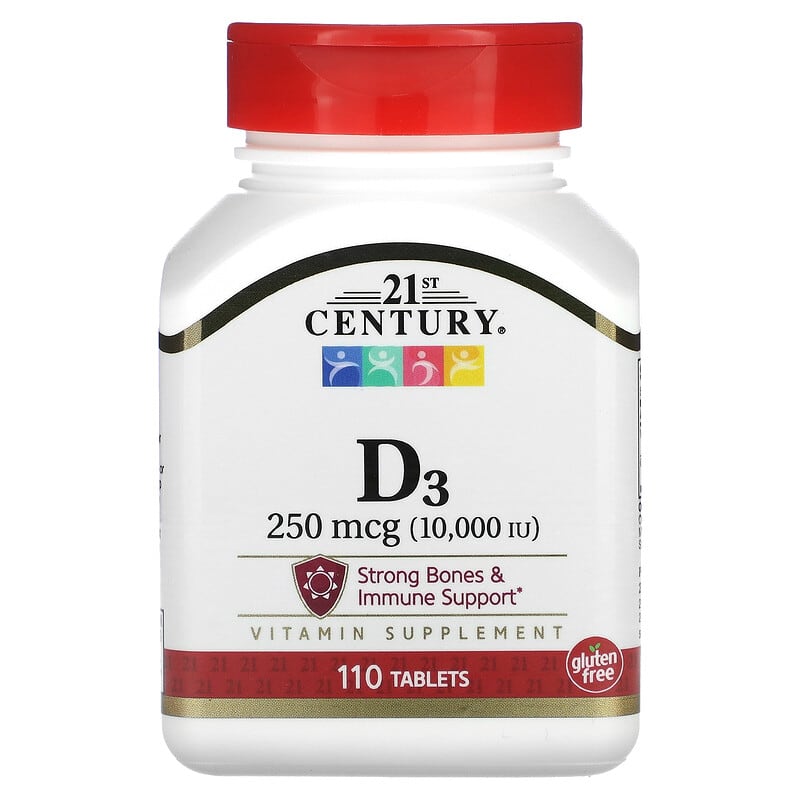 21st Century Vitamin D3 250 mcg (10,000 IU) 110 Tablets 740985275047