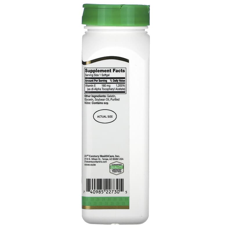 21st Century, Vitamin E, 180 mg (400 IU), 250 Softgels 740985227305