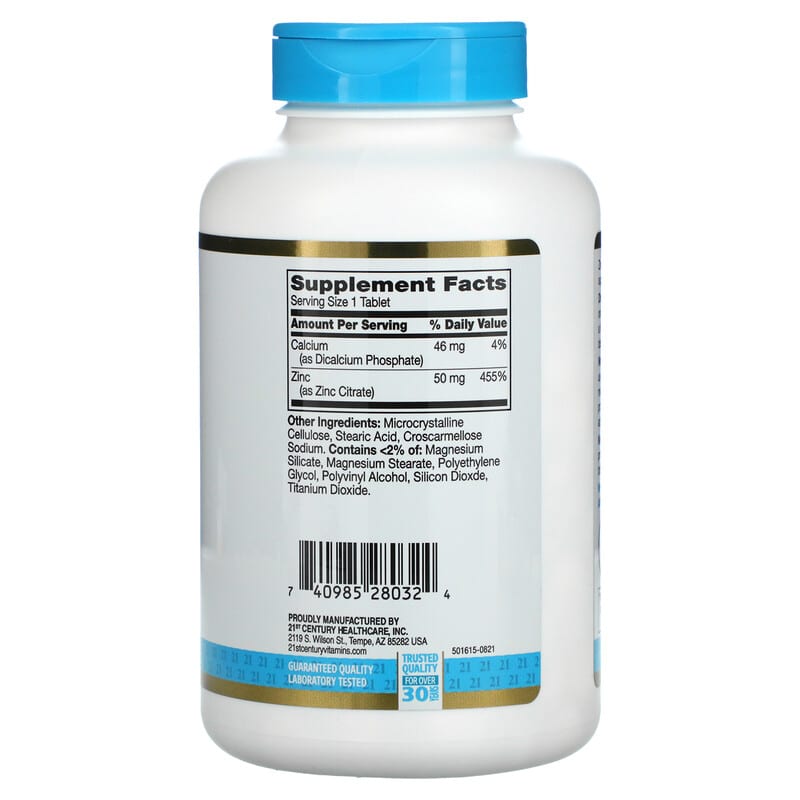 21st Century, Zinc Citrate, 50 mg, 360 Tablets 740985280324