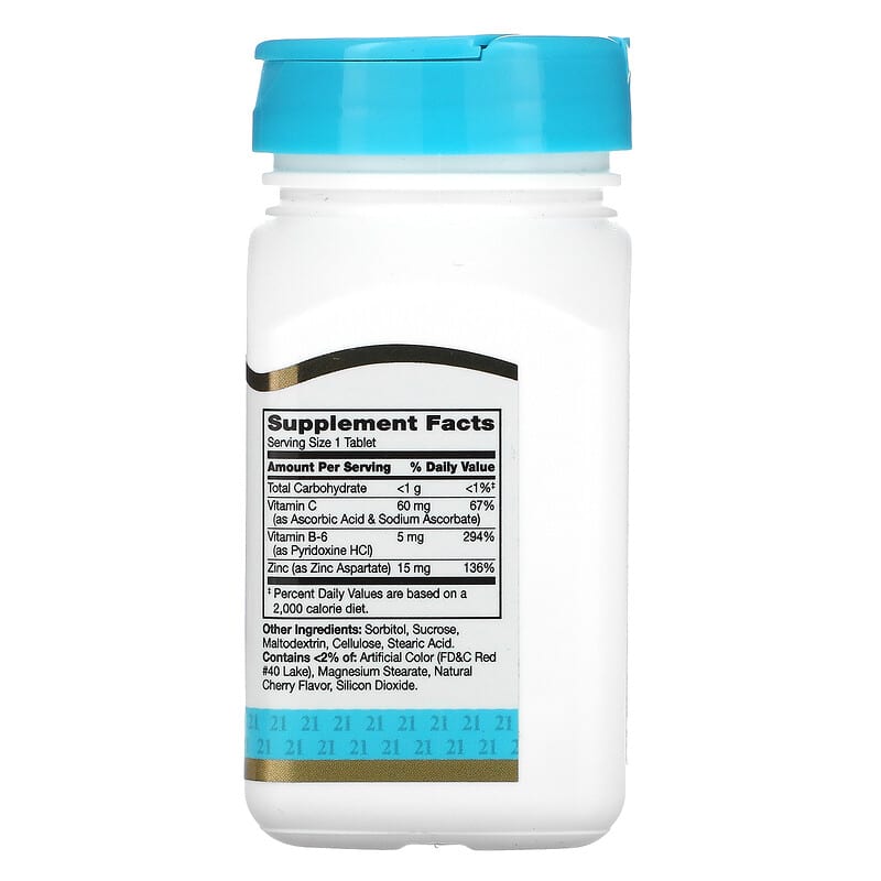 21st Century, Zinc Plus Vitamins C & B-6, Chewable, Cherry Flavor, 90 Tablets 740985226728