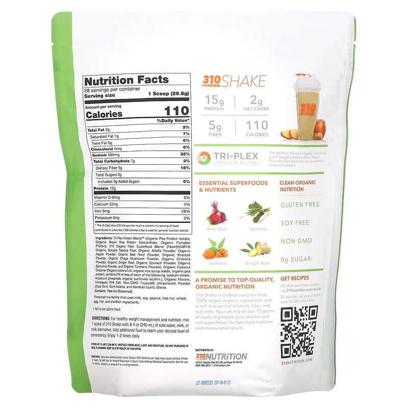 310 Nutrition, Meal Replacement Shake, Salted Caramel, 29.4 oz (834.4 g) 810018830441