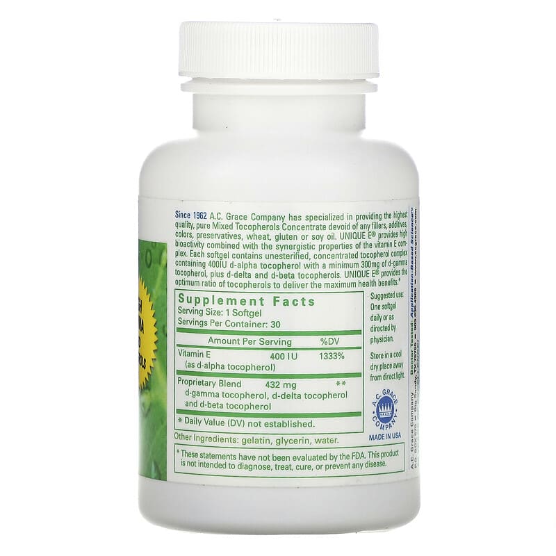 A.C. Grace Company, Unique E, 30 Softgels 894612001117
