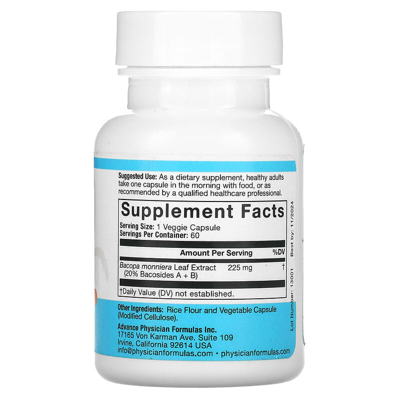 Advance Physician Formulas, Inc., Bacopa Extract, 225 mg, 60 Vegetable Capsules 896996000045