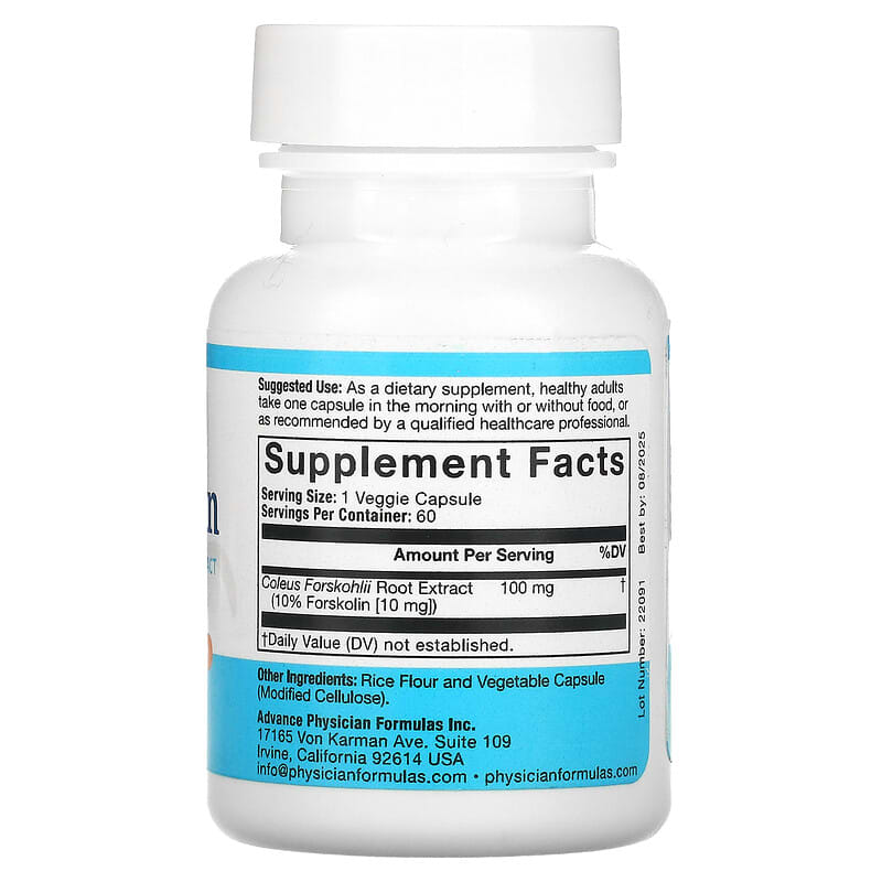 Advance Physician Formulas, Inc., Forskolin, Coleus Forskohlii Extract, 100 mg, 60 Vegetable Capsules 896996000250