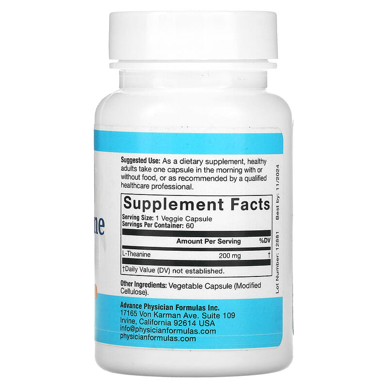 Advance Physician Formulas, Inc., L-Theanine, 200 mg, 60 Vegetable Capsules 896996000403