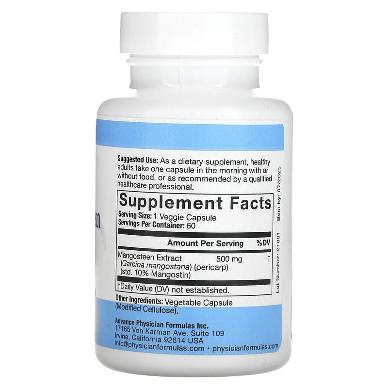 Advance Physician Formulas, Inc., Mangosteen, 500 mg, 60 Vegetable Capsules 896996000366