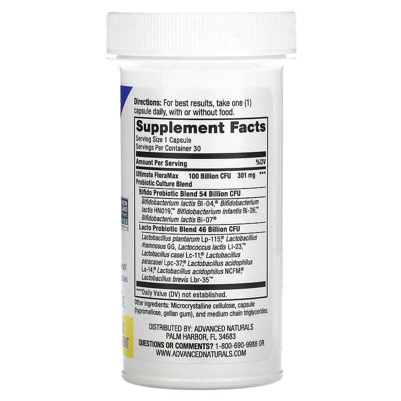 Advanced Naturals, Ultimate FloraMax, Advanced Care, 100 Billion, 30 Vegetable Capsules 631257121042