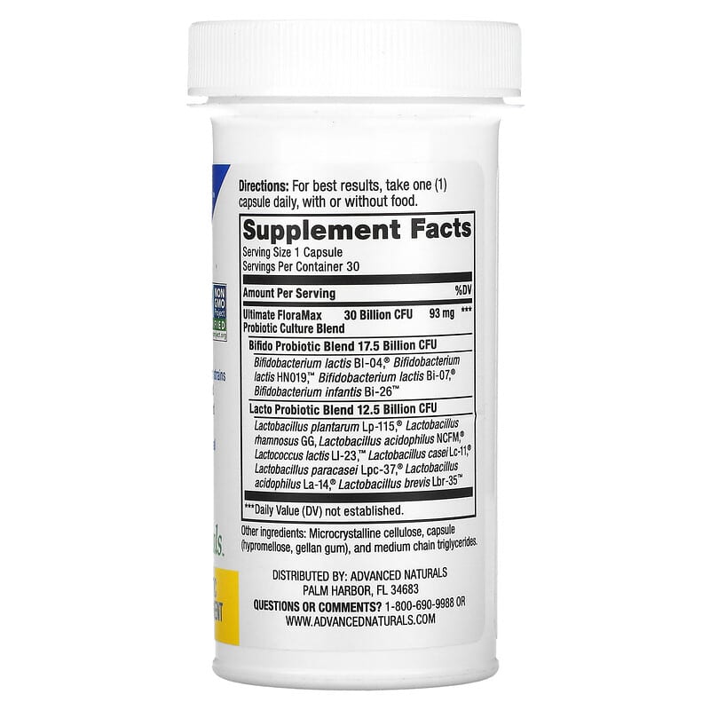 Advanced Naturals, Ultimate FloraMax, Daily Care, 30 Billion, 30 Vegetable Capsules 631257121158