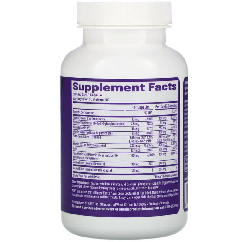 Advanced Orthomolecular Research AOR, Advanced B Complex, 90 Vegetarian Capsules 624917081671