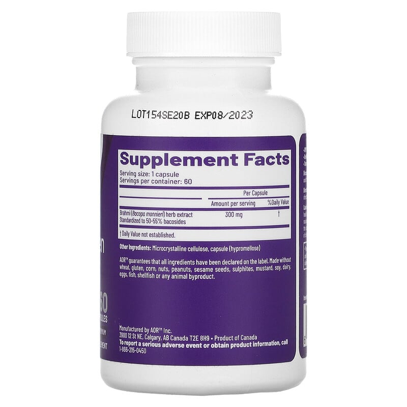 Advanced Orthomolecular Research AOR, Bacopa Enlighten, 60 Capsules 624917080254