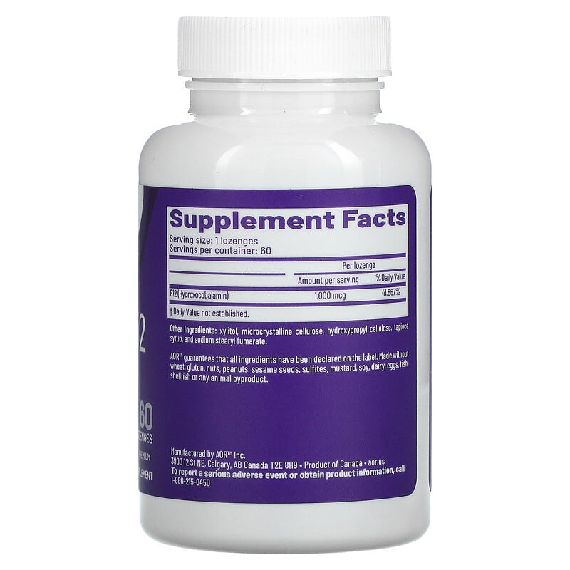 Advanced Orthomolecular Research AOR, Hydroxy B12, 60 Lozenges 624917083255