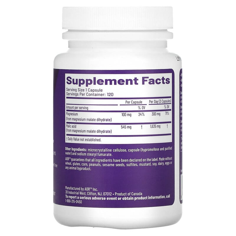 Advanced Orthomolecular Research AOR, Mag Malate Renew, 120 Vegetarian Capsules 624917082111