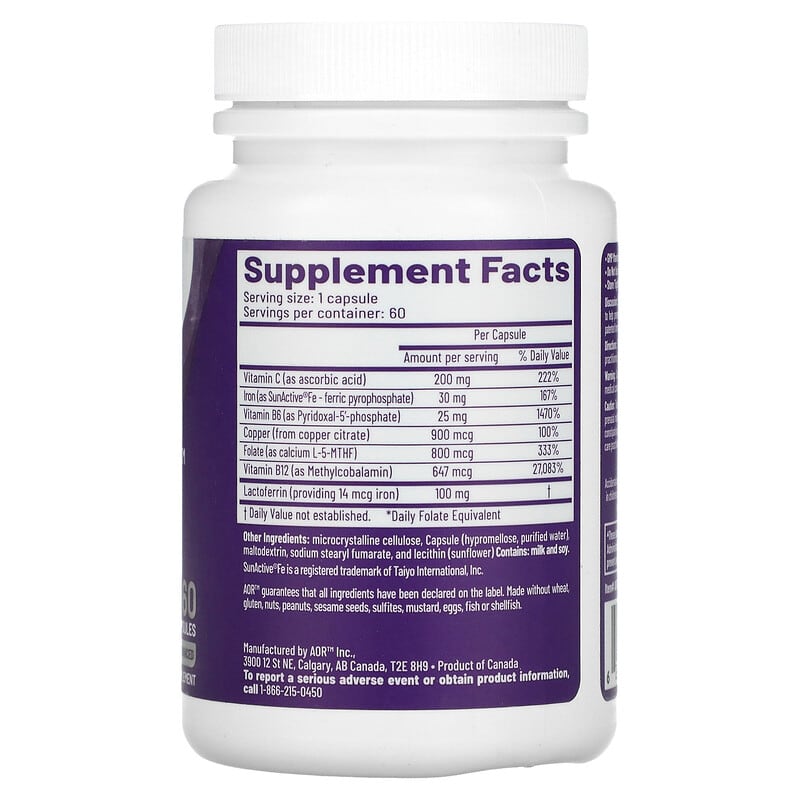 Advanced Orthomolecular Research AOR, Ortho Iron, 60 Capsules 624917083187