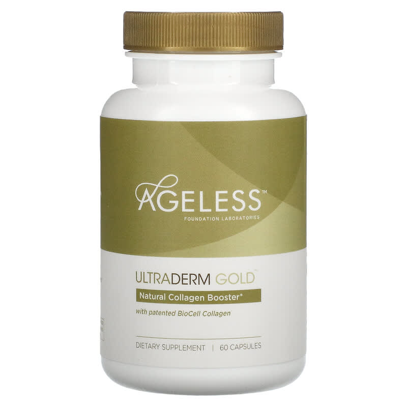 Ageless Foundation Laboratories, UltraDerm Gold, Natural Collagen Booster with Patented BioCell Collagen, 60 Capsules 691546001608