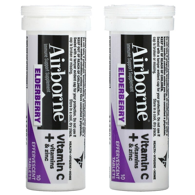AirBorne, Immune Support Supplement, Elderberry, 2 Tubes, 10 Effervescent Tablets Each 647865903789